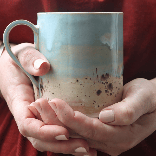 Handmade Coastal Ceramic Mug - 'Cornish Mizzle Mug' - Stoneware Landscape Potter
