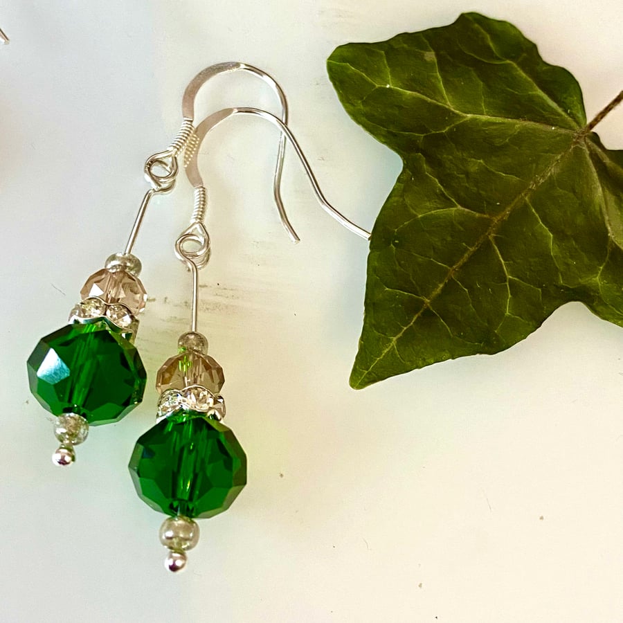 Green and silver coloured Crystal Earrings Special Price
