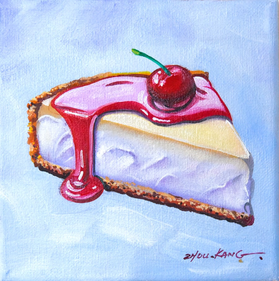 Cheesecake Oil Painting – Original & Framed – A Gift to Bring Smiles!