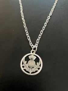 scottish thistle pendant necklace silver plated 18" curb chain