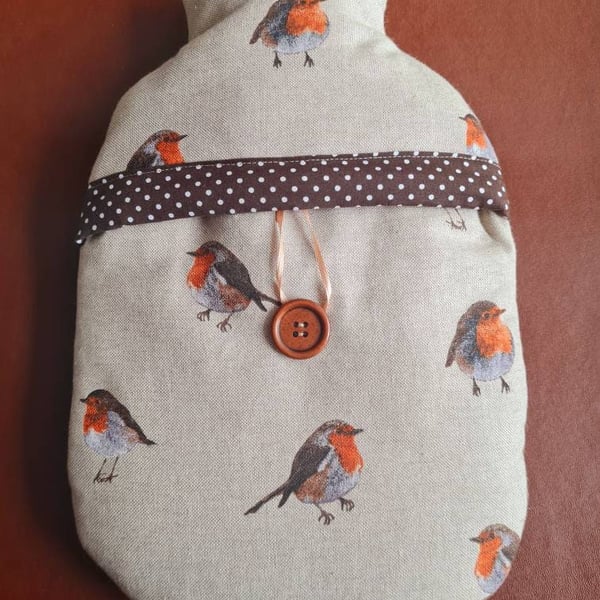 Robin fabric hot water bottle cover (with bottle)