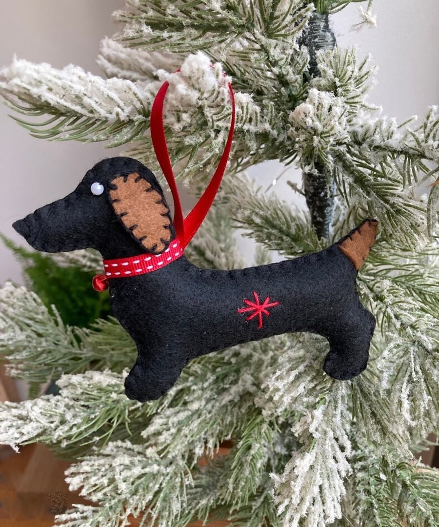 Black Felt Dachshund Christmas Decoration