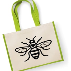 Manchester Bee Large Jute Shopper Bag - Bee (loverheart)