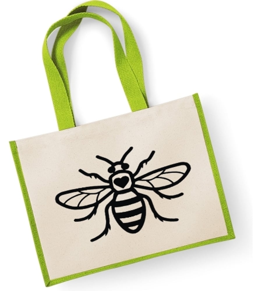 Manchester Bee Large Jute Shopper Bag - Bee (loverheart)