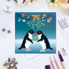 Adelie Penguins with Mistletoe Christmas Card