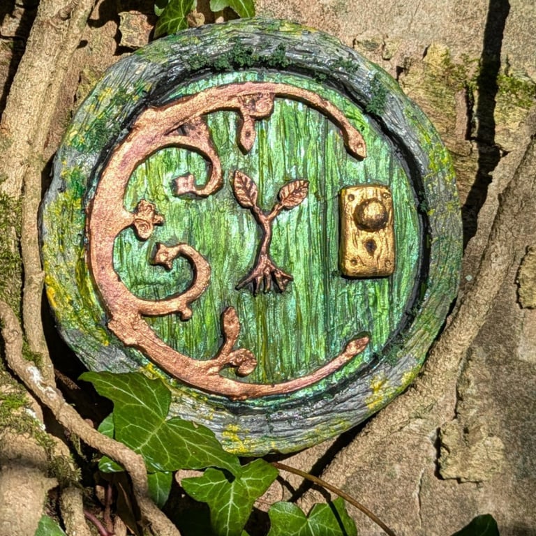 A Green Fairy Door, suitable for indoors and out, a handmade sculpture.
