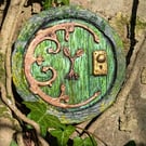 A Green Fairy Door, suitable for indoors and out, a handmade sculpture.