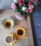 Set of 4 Crochet Sunflower Coasters and Basket  - Image 3