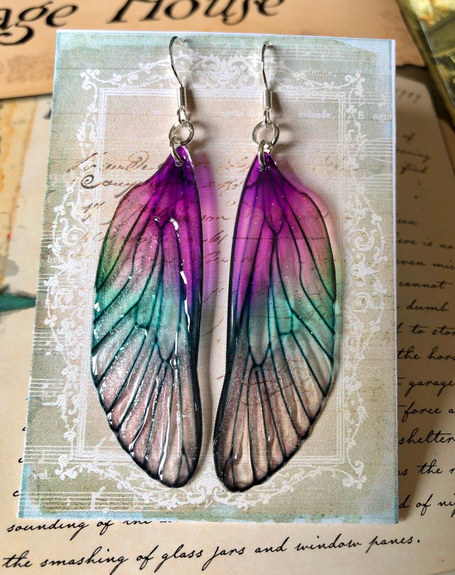 Purple Translucent Fairy Wing Sterling Silver Earrings