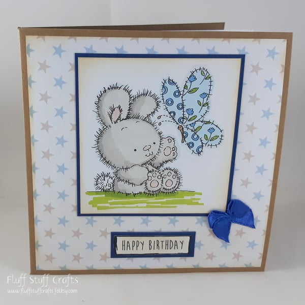 Handmade birthday card for a small child - the bunny and the butterfly