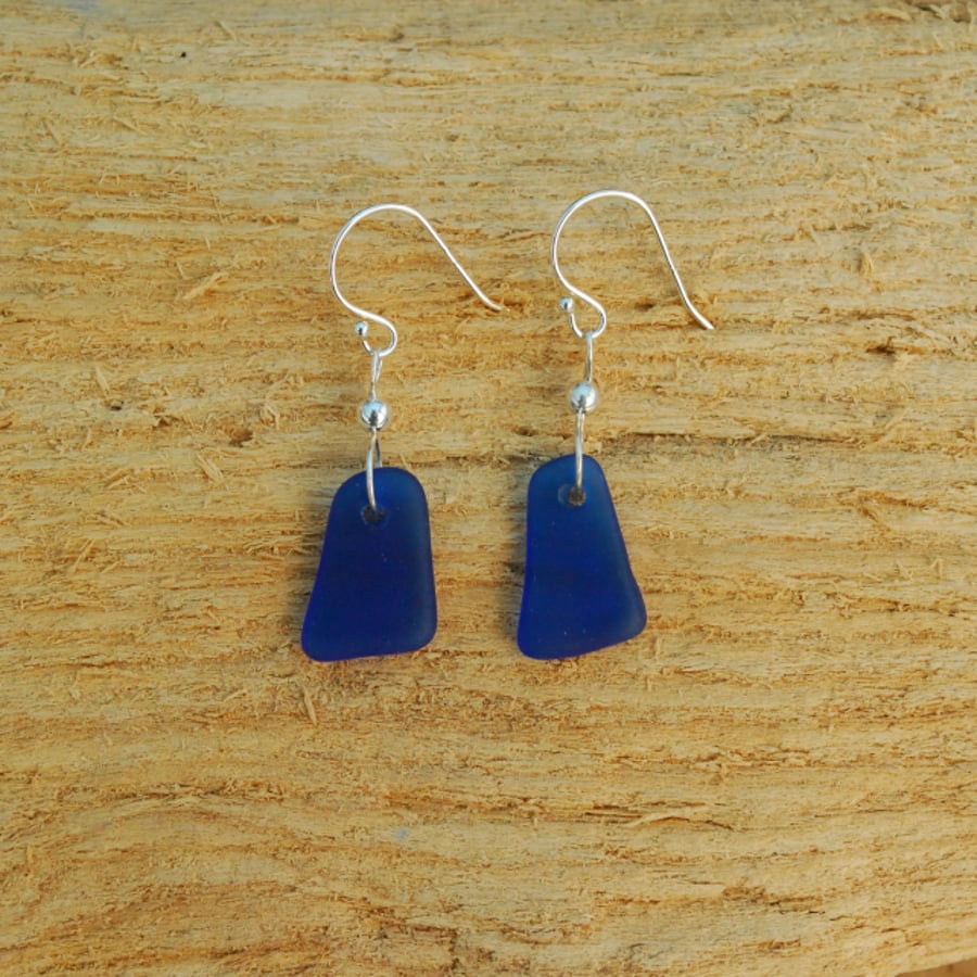Blue beach glass earrings 