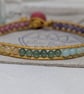 Pastel rainbow gemstone large bracelet with gold leather and pink button - Image 2