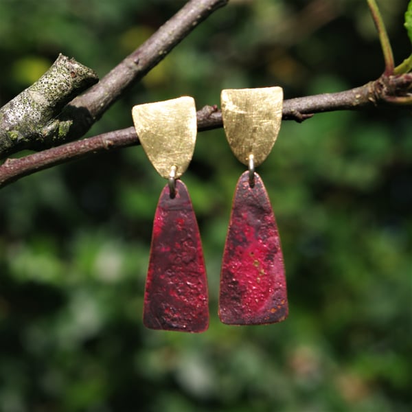 Brass  and Copper Dangle Stud  Earrings 