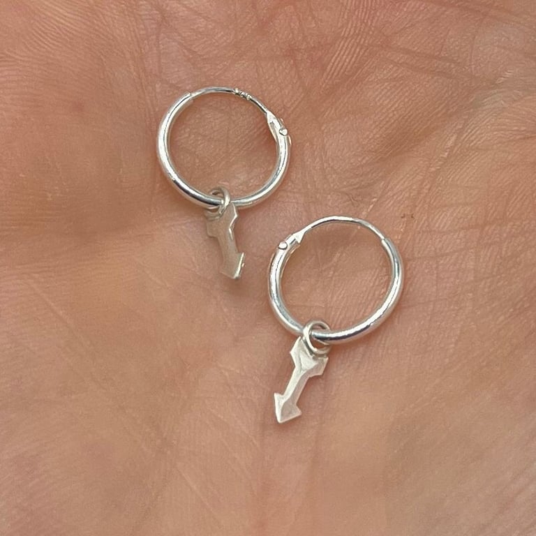Petite Arrow Hoop Earrings - Handmade, Sterling Silver