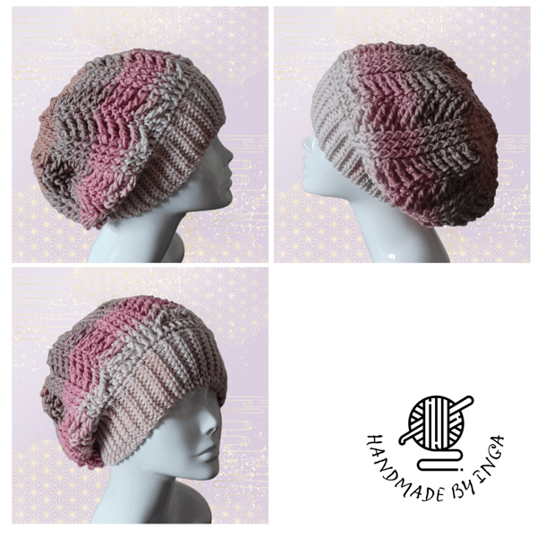 Crochet slouchy beanie, multicoloured pastel winter hat