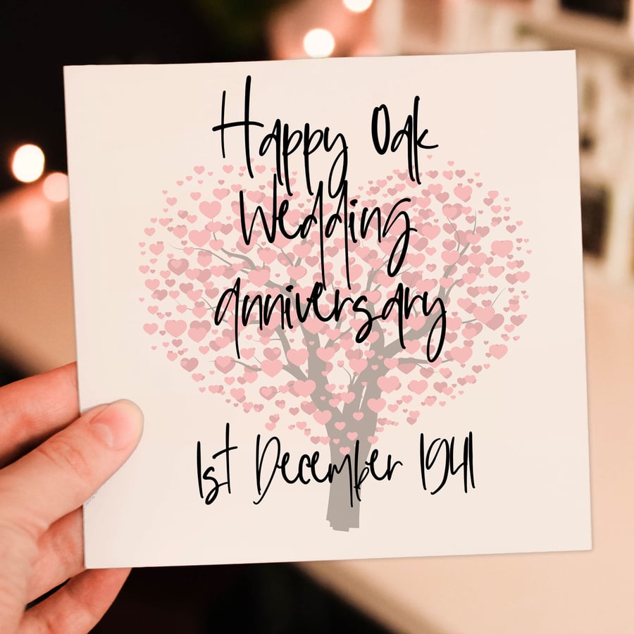 Oak (80th) anniversary card: Personalised with date