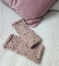 Women's Chunky Hand-Knitted Pink Speckled Stretch Fingerless Gloves - Image 10