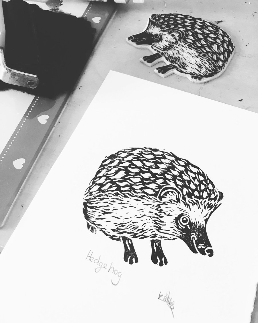 A5 Linoprint - Hedgehog - Illustration - Wildlife