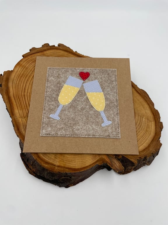 'Cheers' Champagne glasses appliqué card