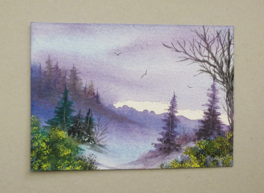 original small format art watercolour landscape painting  ( ref F 709 A7 )