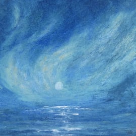 Moonrise over the sea original summer evening painting coastal view