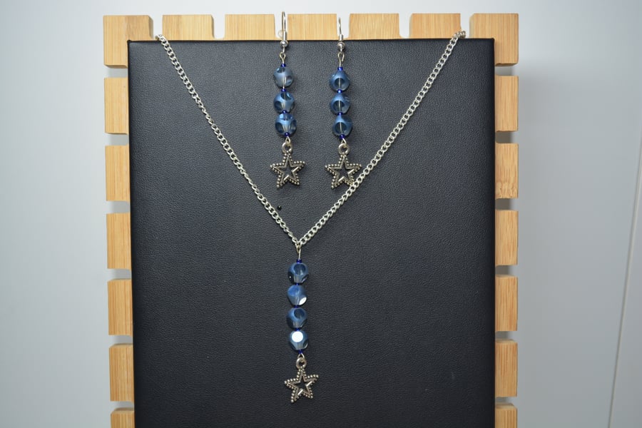 Dark blue Star necklace and earrings matching set