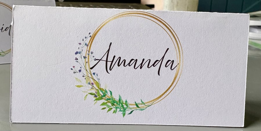 Personalised Wedding Place Cards  Botanical Gold Ring Design Table Name Cards