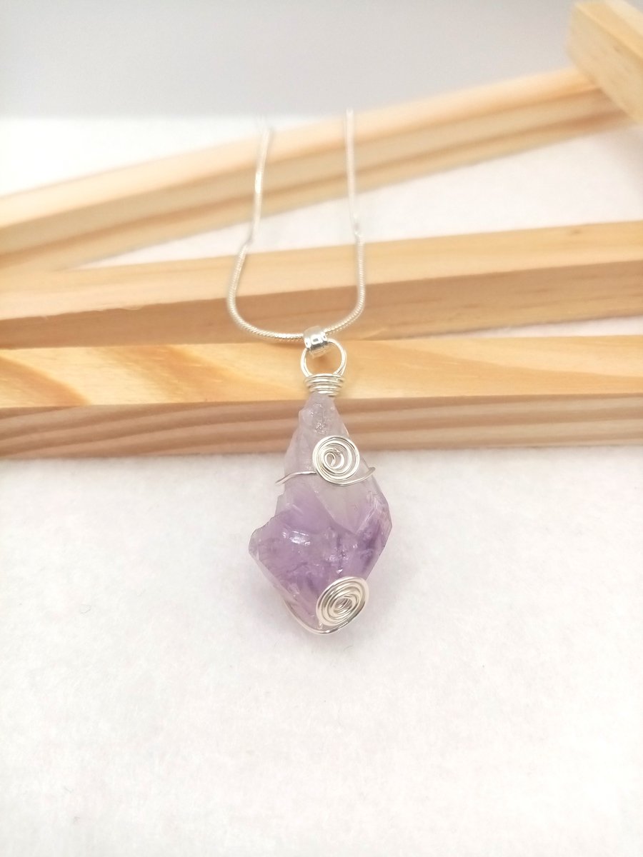 Wire Wrapped Amethyst Necklace, Handmade Necklace, Purple