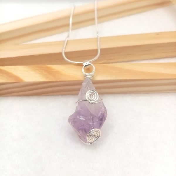Wire Wrapped Amethyst Necklace, Handmade Necklace, Purple