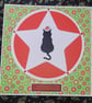Xmas Star Cat Christmas Card red and green - Image 1