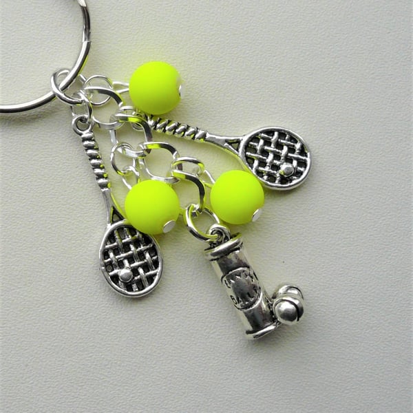 Neon Yellow and Silver Tennis Player Lover Themed Keyring Bag Charm  KCJ1978