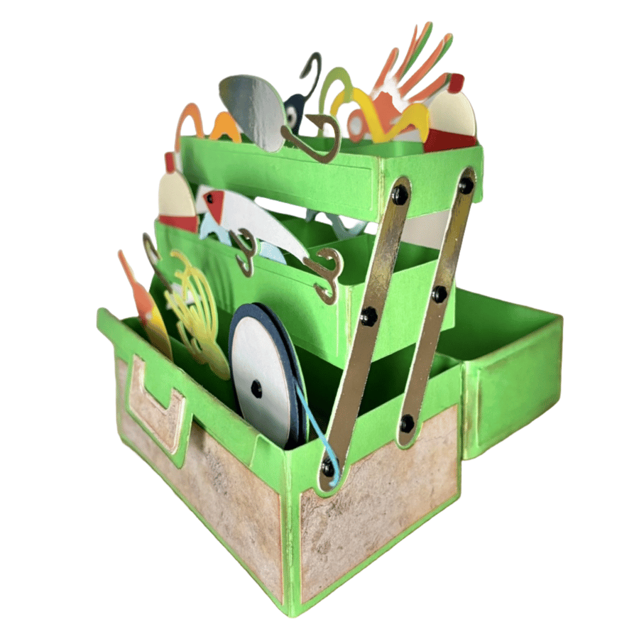 3D Fishing Tackle Box Pop Up Card, Unique Handmade Greeting Card for Anglers