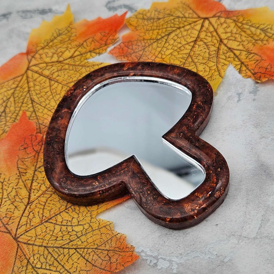 Mushroom Pocket Mirror, Resin Mirror, Mushroom Mirror, Autumnal Pocket Mirror