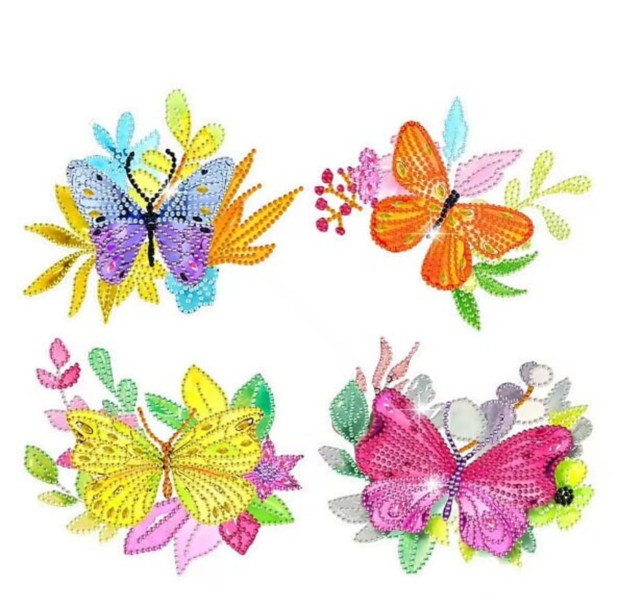 4pcs 5D DIY Colourful Butterfly Diamond Painting Kit Craft Stickers Kit for Adul