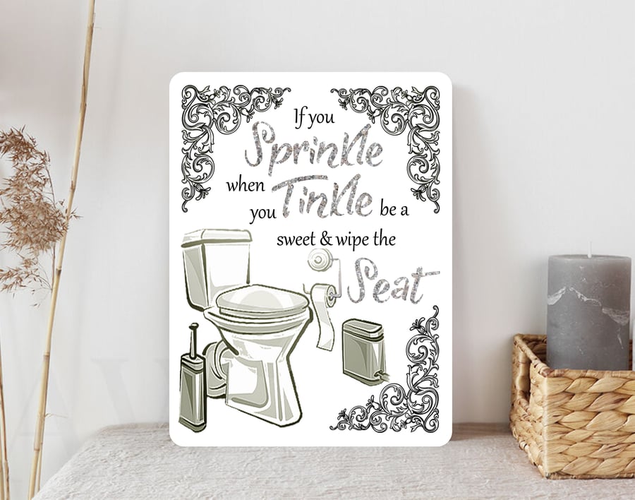 Funny Metal Toilet Sign Sprinkle when you Tinkle Bathroom WallDoor Plaque Gift