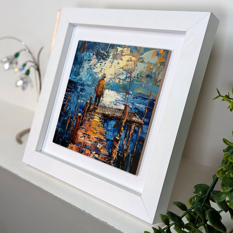 Fisherman's Pier Ceramic Tile Art - Impressionist Coastal Wall Art - Home Decor