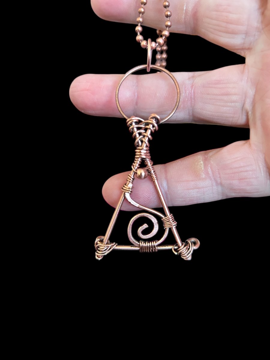 Solid Oxidised Copper Pendant  - 18” Ball Chain