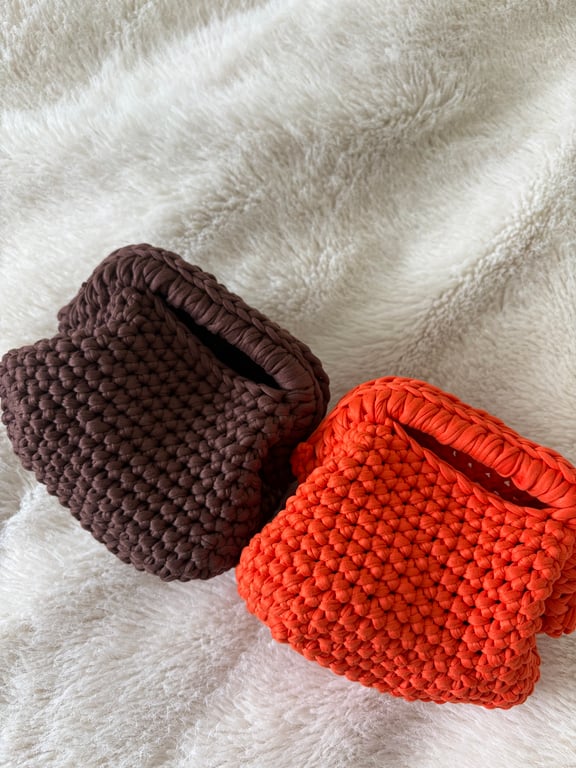 Crochet Clutch Bag – Brown or Orange – Chunky Textured Evening Purse