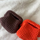Crochet Clutch Bag – Brown or Orange – Chunky Textured Evening Purse