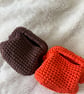 Crochet Clutch Bag – Brown or Orange – Chunky Textured Evening Purse