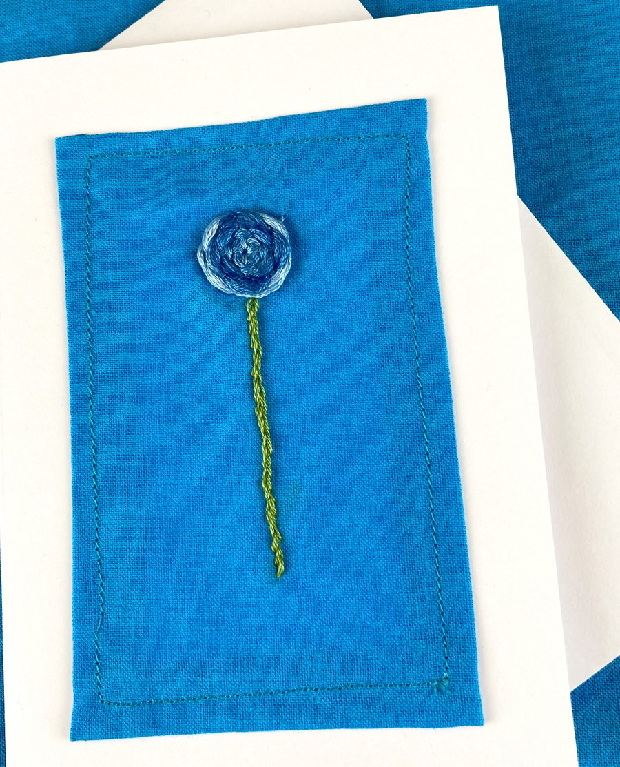 Hand embroidered blue rose card