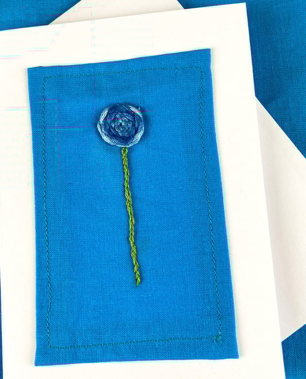 Hand embroidered blue rose card
