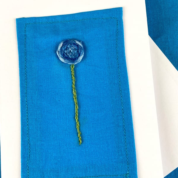 Hand embroidered blue rose card