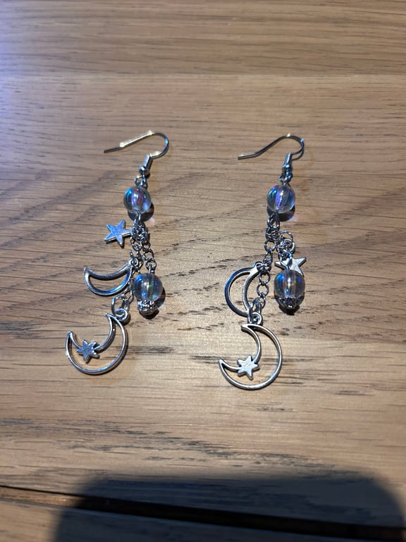 Silver moon and star earrings 