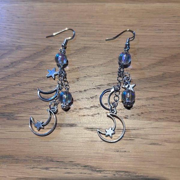 Silver moon and star earrings 
