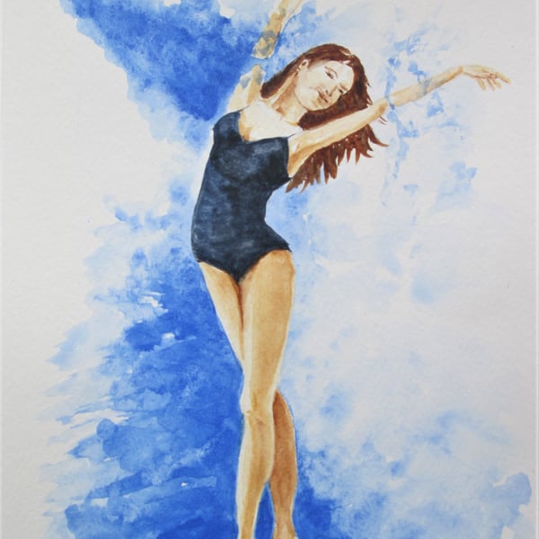 Ballerina dancing girl. Original Watercolour Painting.