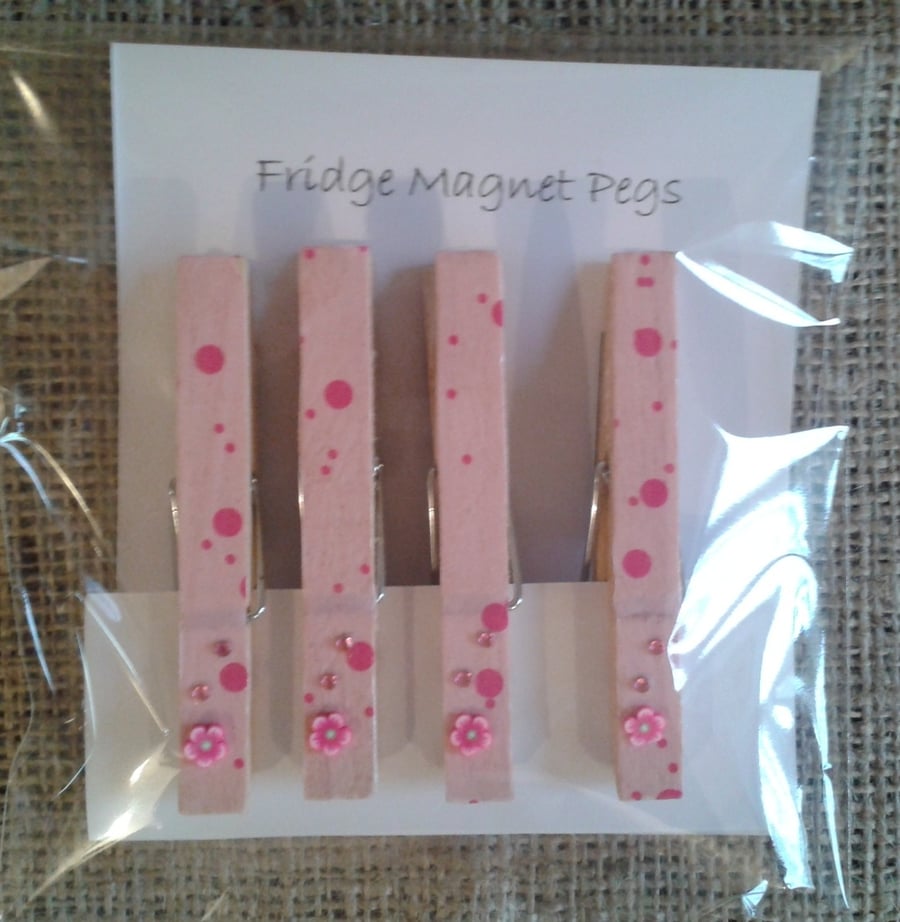 SALE - Decoupaged fridge magnet pegs (pink), 40% off