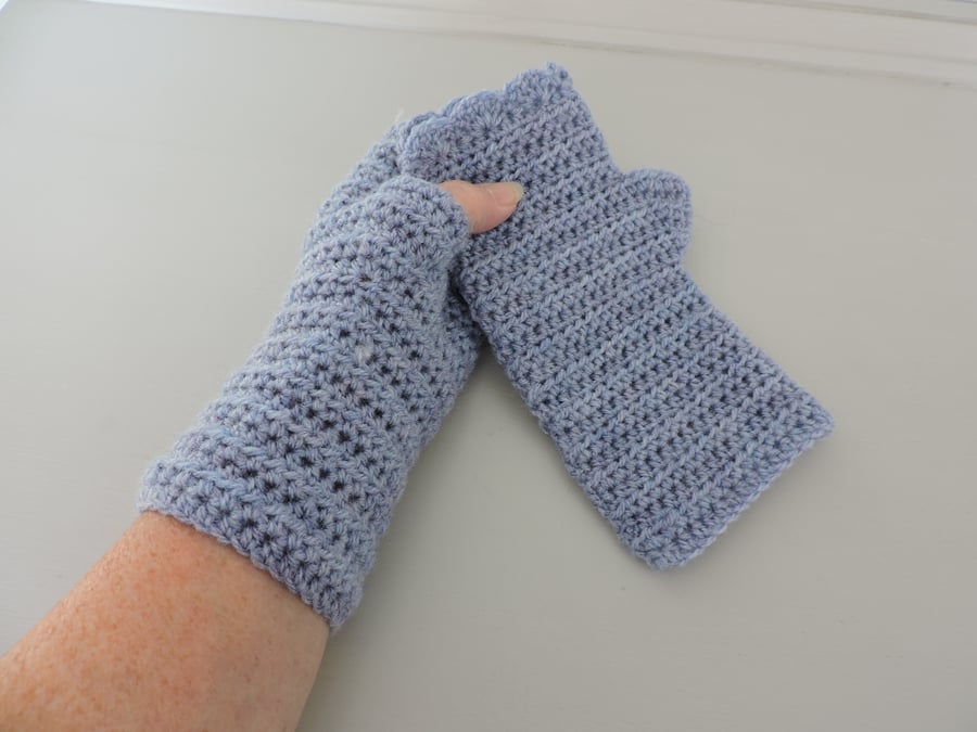 Sale now 5.00  Fingerless Mitts  Pale Blue  100% Acrylic