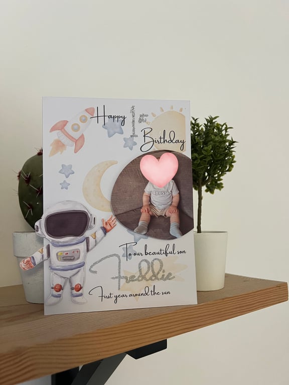 Personalised space themed birthday card 