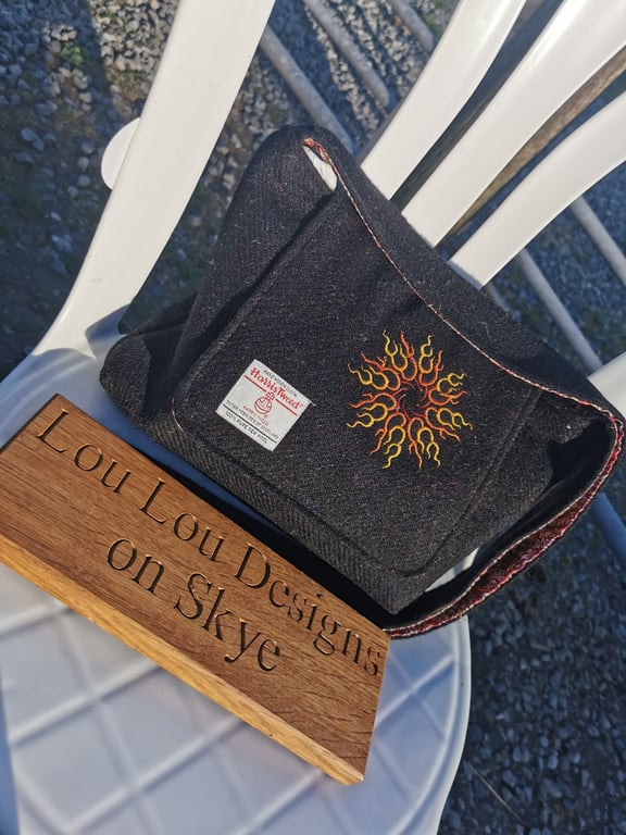 Harris Tweed crossbody bag with embroidered Sunburst